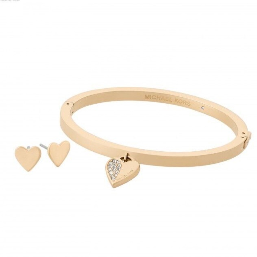Michael Kors Gold Heart Charm Bracelet and Earrings Set